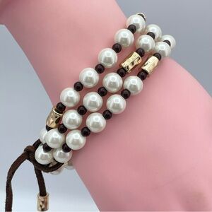 Cute Pearl & Gold Bead Wrap Bracelet with Adjustable Suede